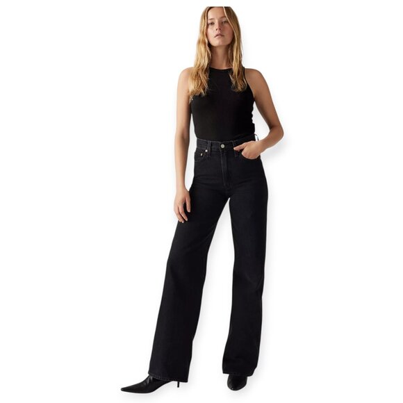 Levis Ribcage Wide Leg Jeans Black Size 25 Super High Rise Vintage Fit - Picture 2 of 16